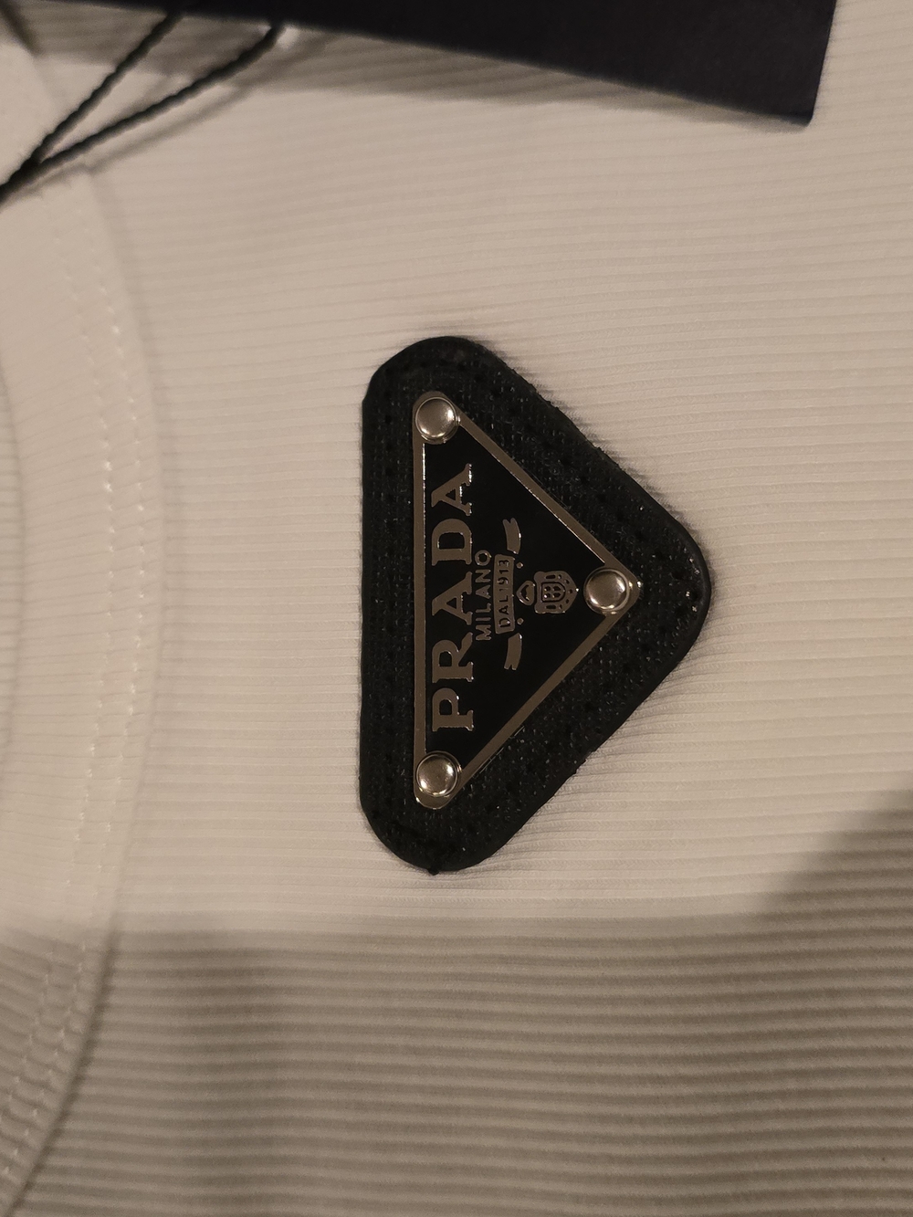 Prada Cream Ribbed Tank with Triangular Logo Plaque - Picture 4 of 9